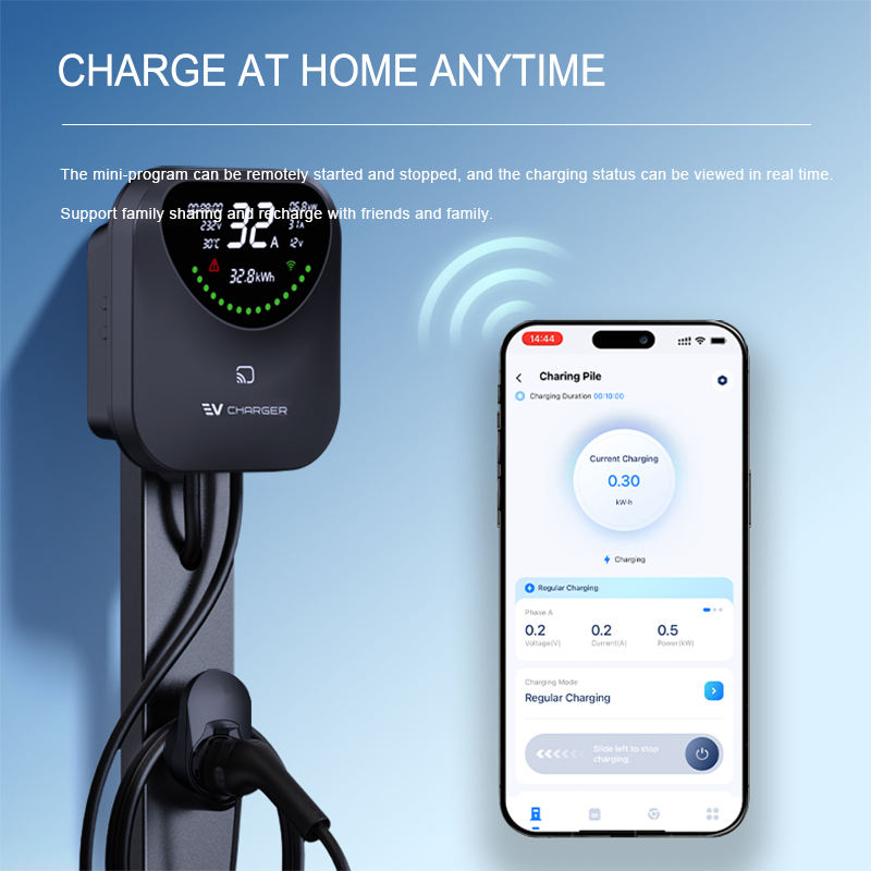 22kW Smart Home EV Charger with WiFi App Control RFID Card Swiping 50A AC Wallbox Fast Charging