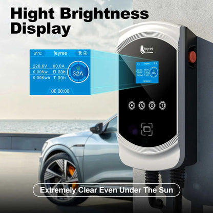 Smart WiFi Wallmount EV Charger (7kW–22kW) Tuya App Control RFID & 8A–50A Adjustable current wallbox Safety Certified