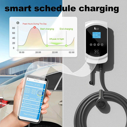 Smart WiFi Wallmount EV Charger (7kW–22kW) Tuya App Control RFID & 8A–50A Adjustable current wallbox Safety Certified