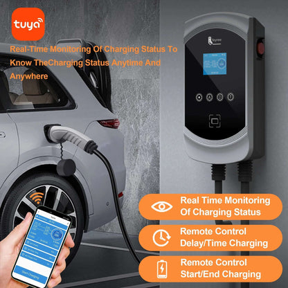 Smart WiFi Wallmount EV Charger (7kW–22kW) Tuya App Control RFID & 8A–50A Adjustable current wallbox Safety Certified